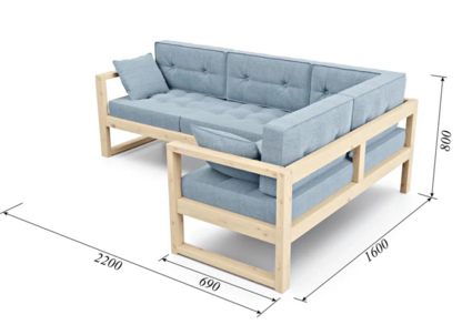 Диван Арско Астер угловой трехместный голубой