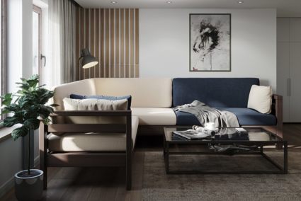 Диван Арско Домино угловой трехместный сине-бежевый